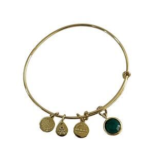 Alex and Ani May Emerald Birthstone Charm Bangle Bracelet Gold Tone